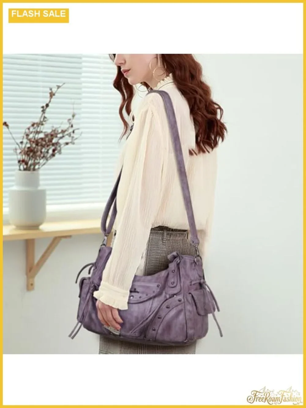 Retro Washed Vegan Leather Hobo Bag with Crossbody Strap, Roomy Satchel Purse